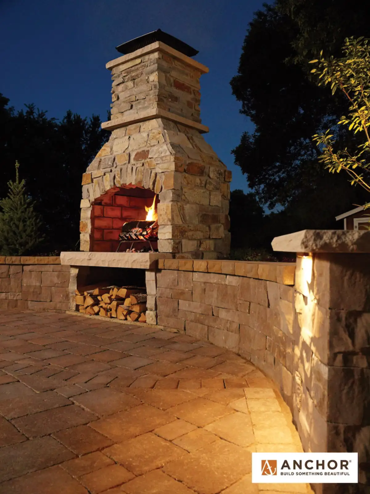 Gas fire pit on paver patio