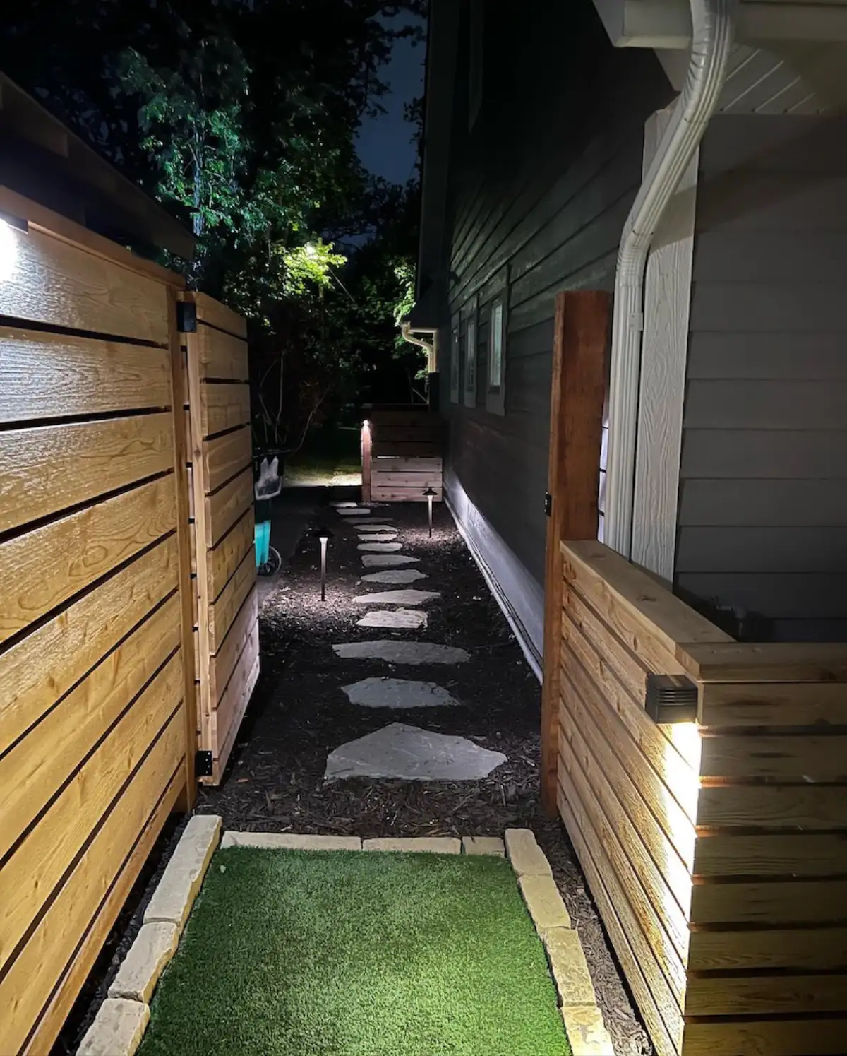 Outdoor living area with integrated lighting design