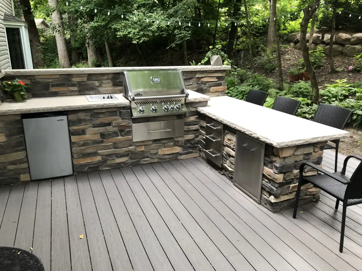 Gas fire feature on paver patio in Minnetonka