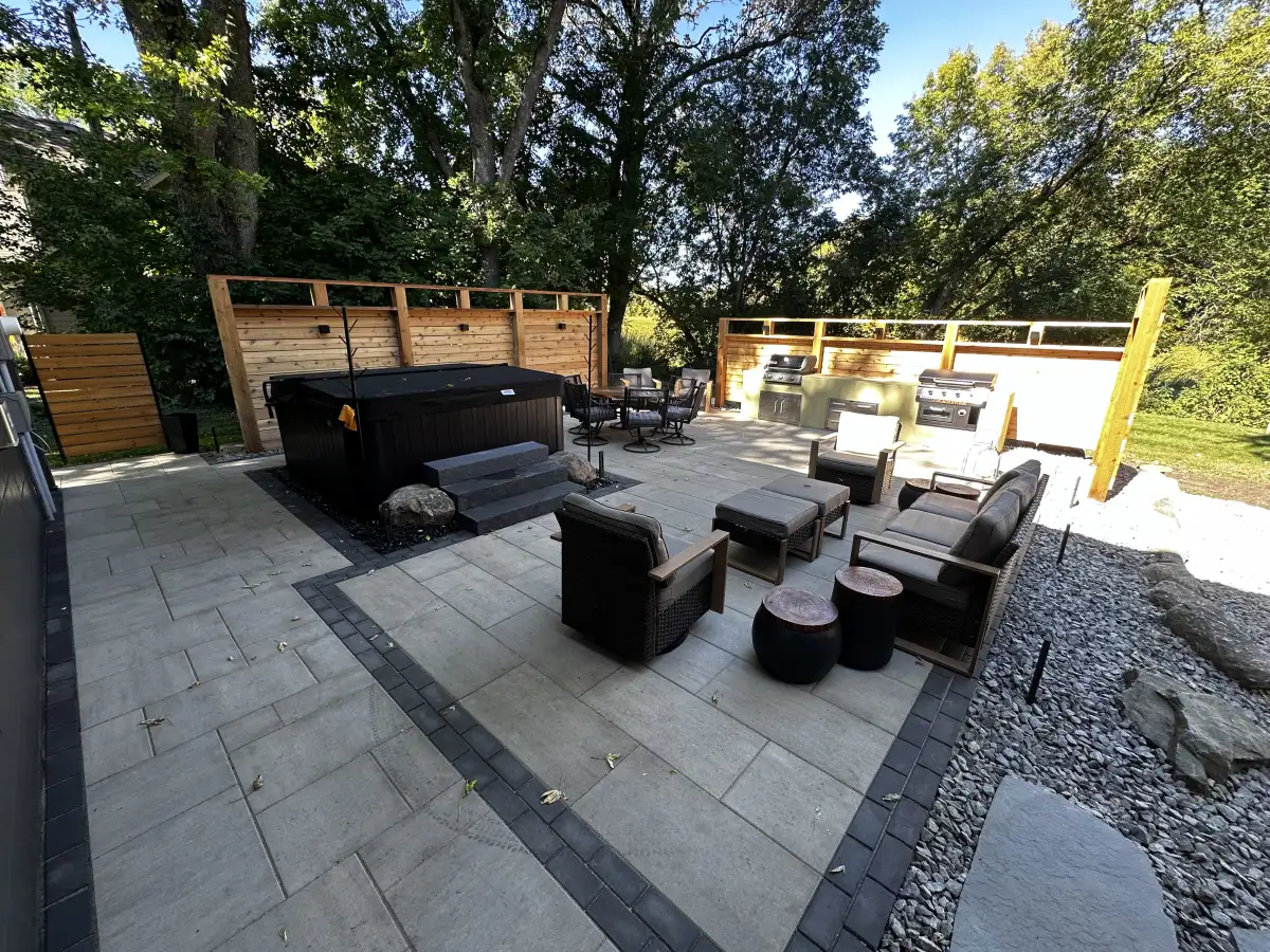 Belgard paver patio with integrated planting beds in Minnetonka