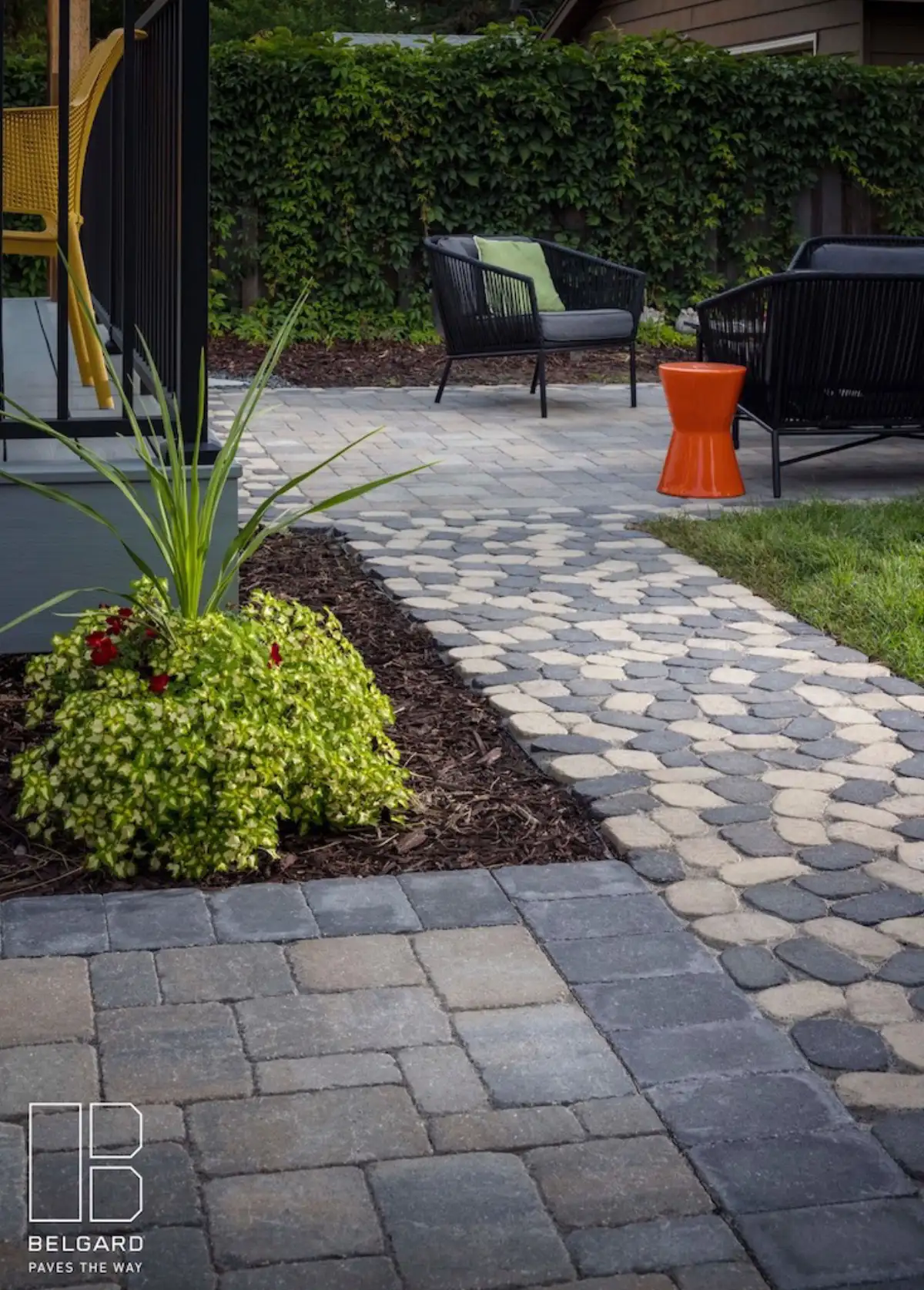 Paver patio walkway installation with accent border in Lake Minnetonka area