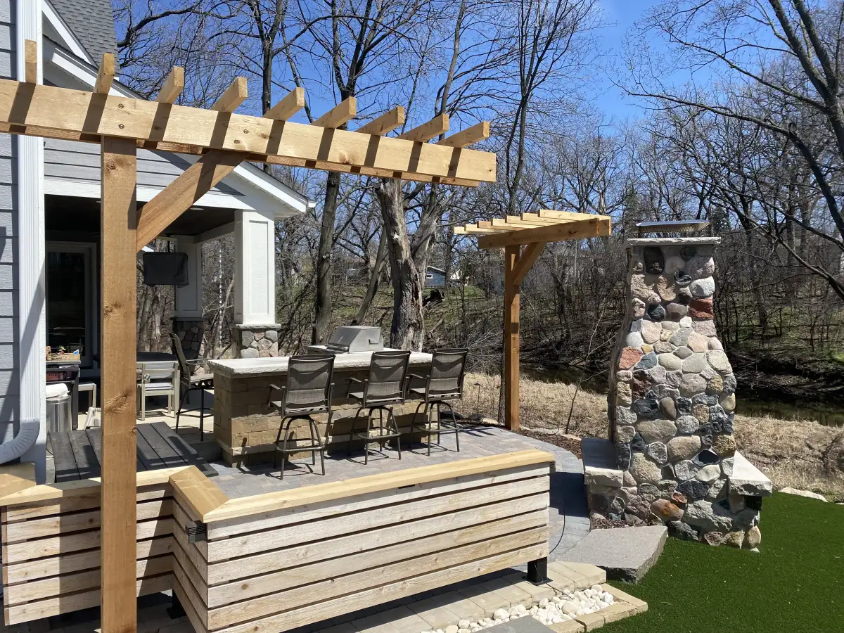 Freestanding pergola over paver patio in Eden Prairie