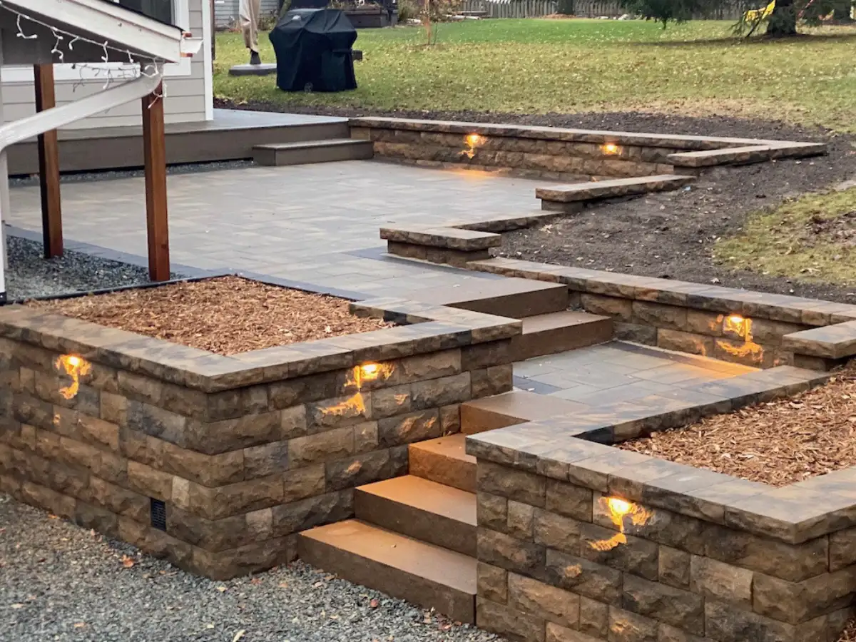 Retaining wall and landscape work in Long Lake area