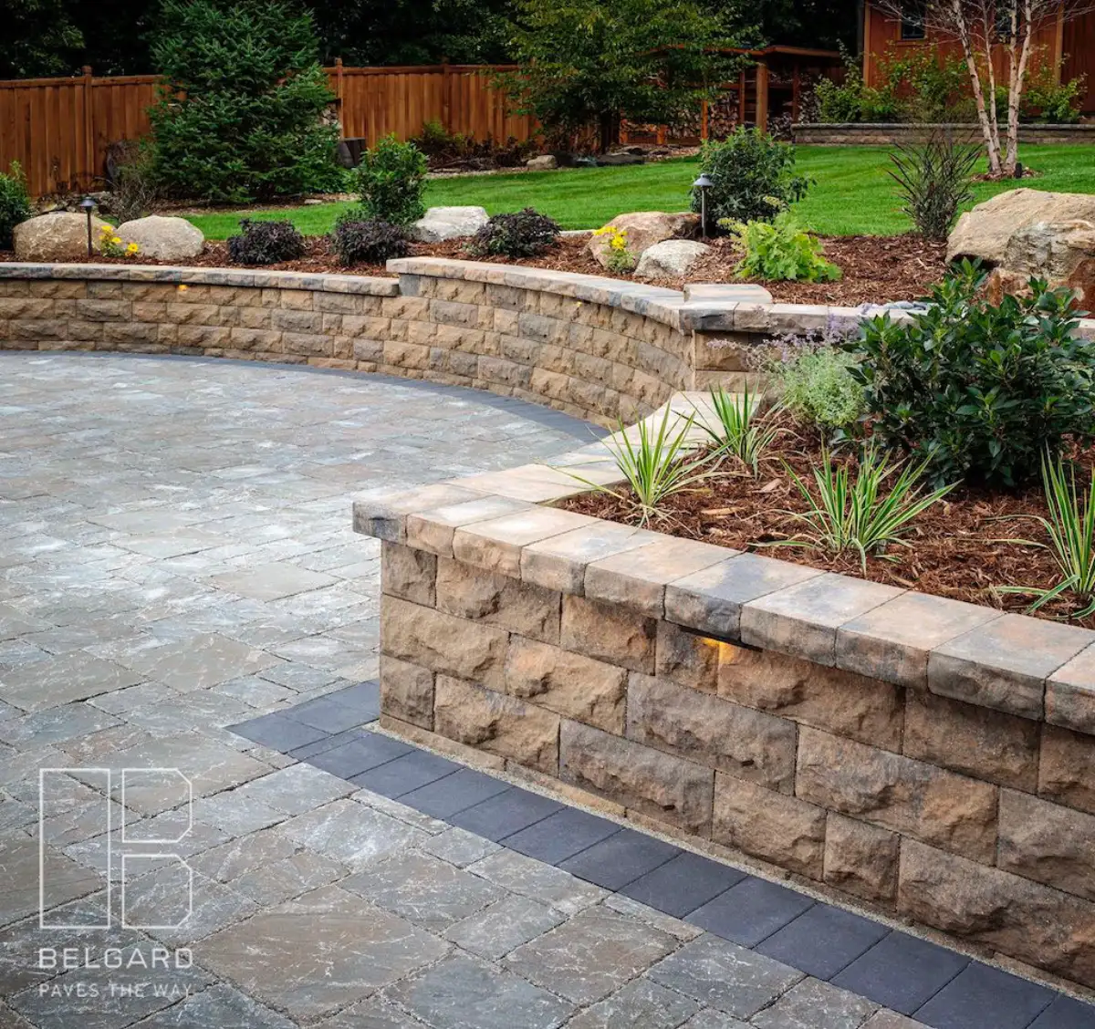 Segmental retaining wall with terraced patio in Wayzata MN