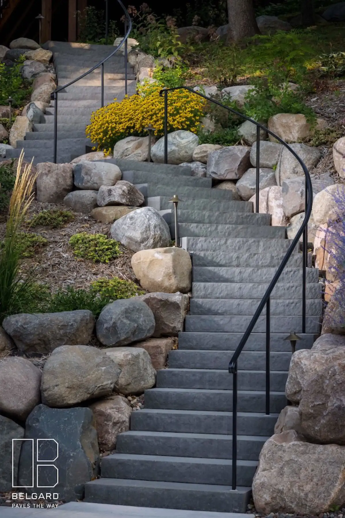 Steps integrated with multi-level patio