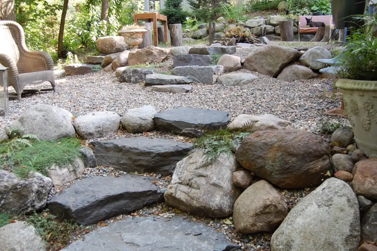 Paver steps with integrated lighting connecting patio levels in Minnetonka