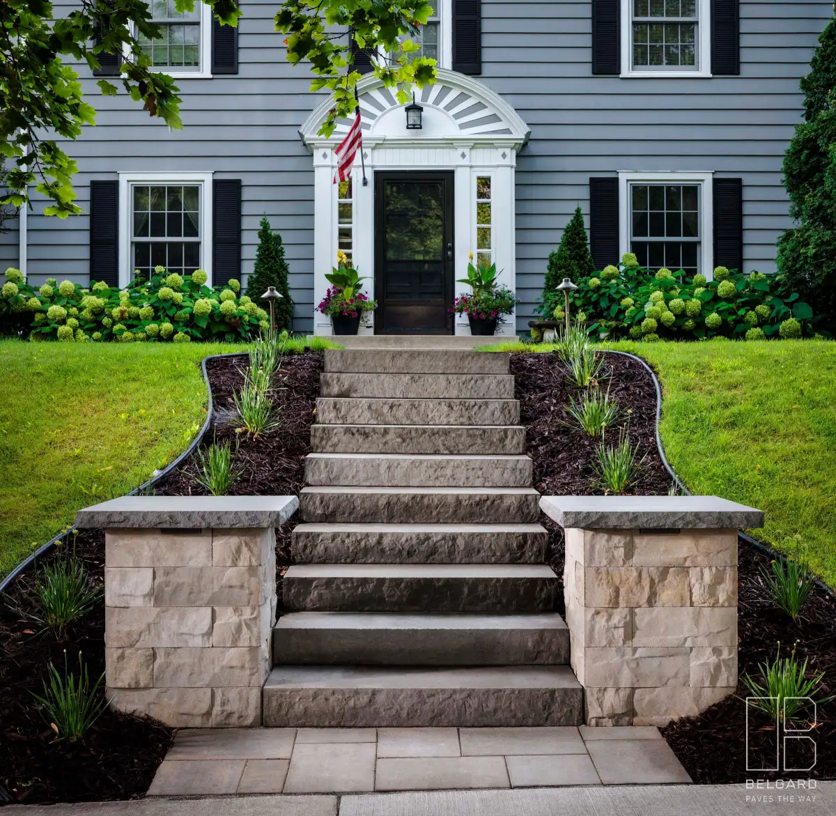 Natural stone steps with landscape lighting in Shorewood MN