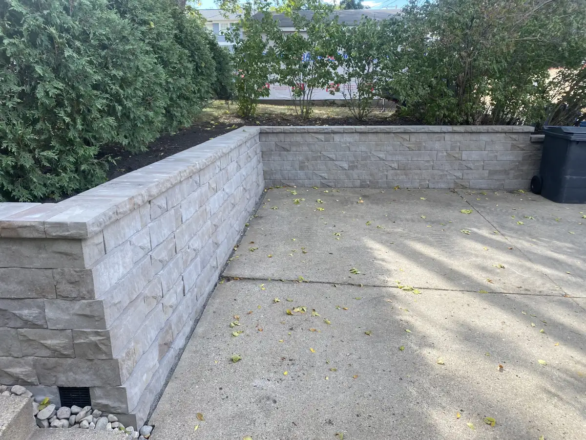 Block retaining wall with integrated steps in Minnetonka